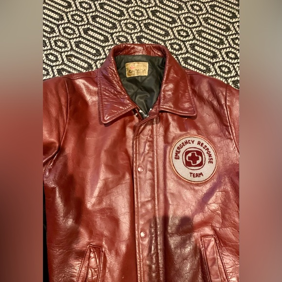 Vintage Varsity leather jacket Canada Sportswear EMT patch Red - Picture 4 of 16